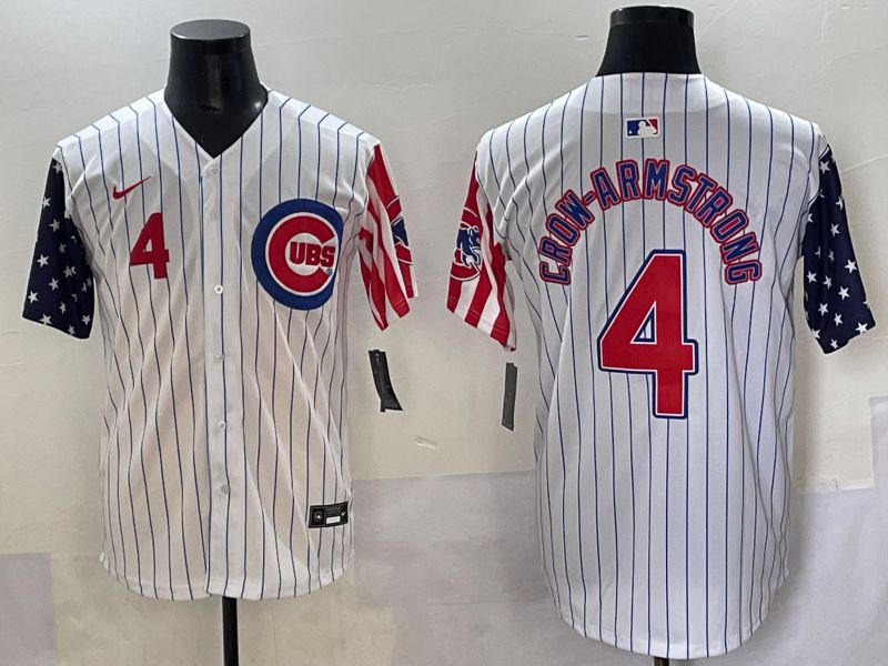 Men 2025 Chicago Cubs #4 Crow-Armstrong White Stripe a generation of national flags Joint Name Nike MLB Jersey style 2